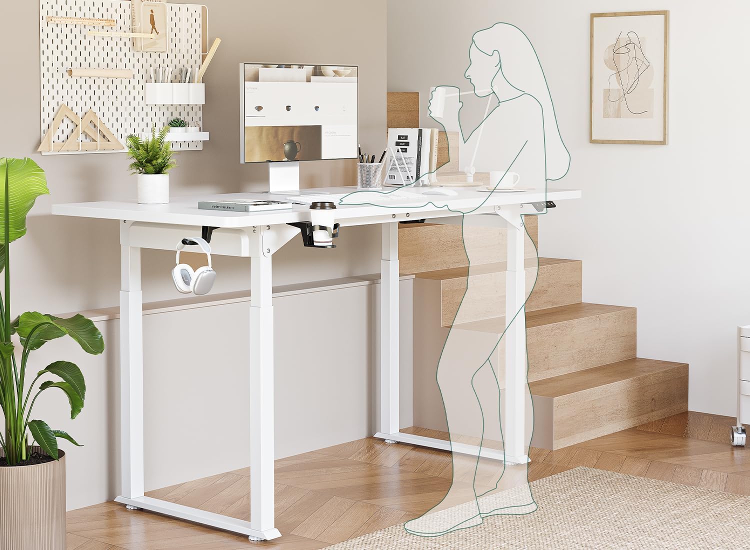 Standing Desk 4 Legs with Dual Motors, 63x29 Electric Standing Desk