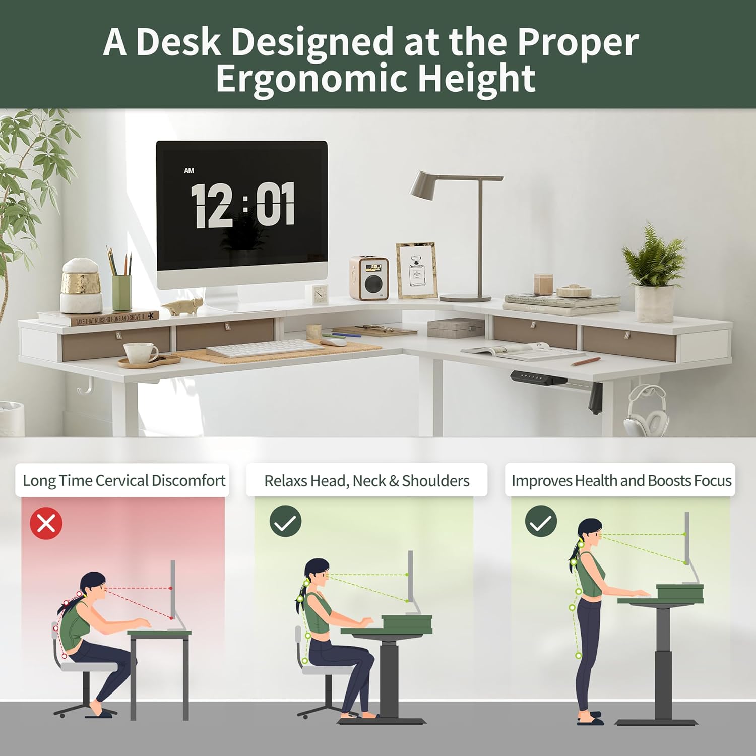 63" L Shaped Standing Desk with 4 Drawers, Electric Standing Gaming Desk Adjustable Height