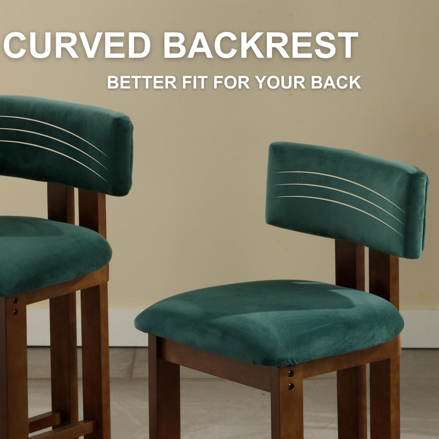 Modern Bar Stools Set of 2, 26'' Counter Height Bar Stools with Back & Solid Wood Legs
