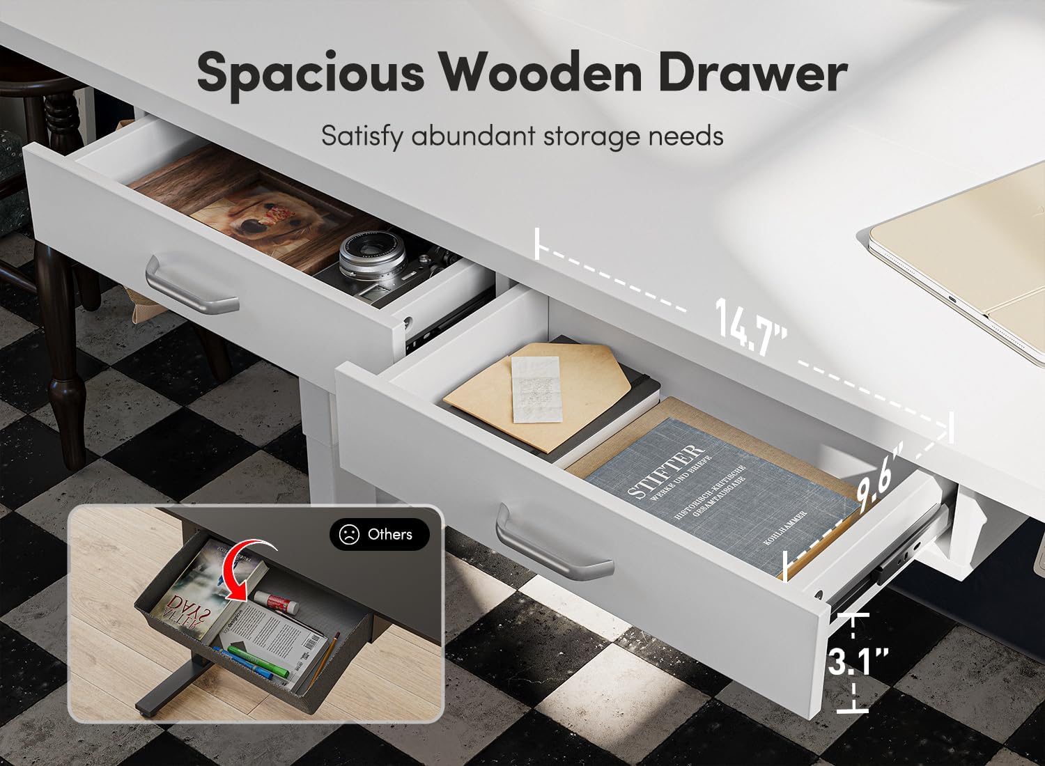 55 x 24 Inches Standing Desk with Double Wooden Drawers, Adjustable Height Electric Standing Desk