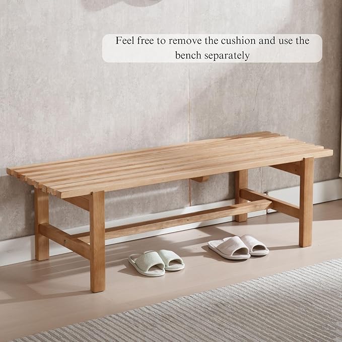 51'' L Wood Ottoman Bench, Modern 2-Person Sherpa Dining Bench Upholstered End of Bedromm Bench