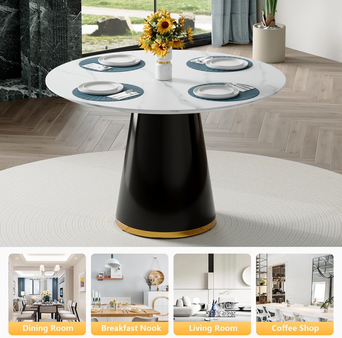 45" Round Dining Table, White Dining Table, Breakfast Nook Table