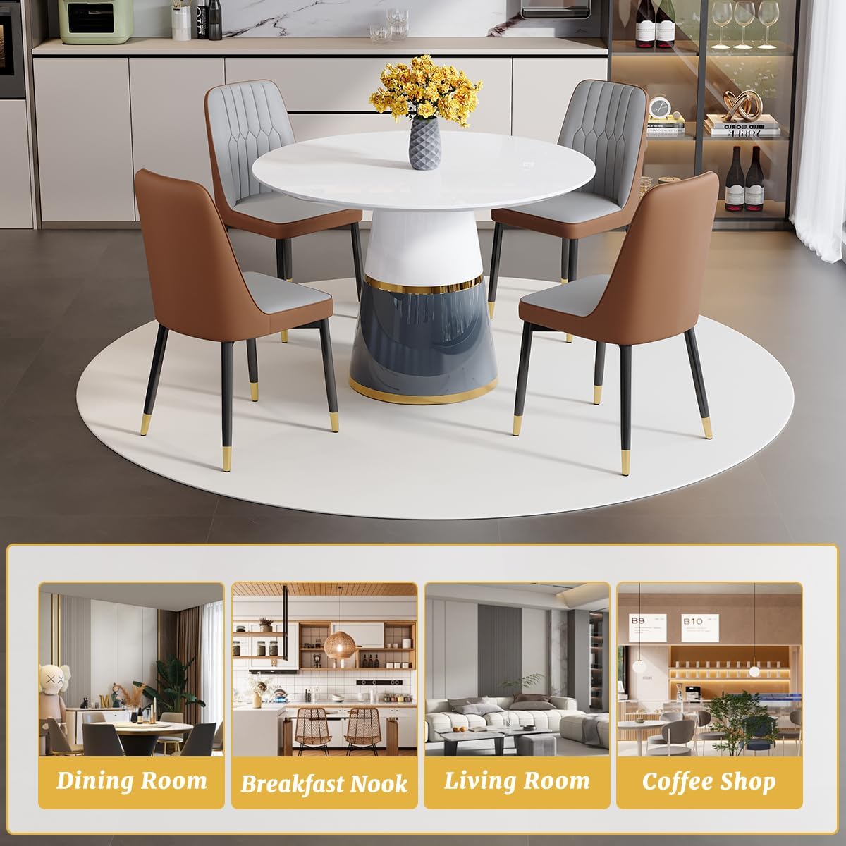 Round Dining Table Set for 4, 45'' White Round Dining Table Set 4