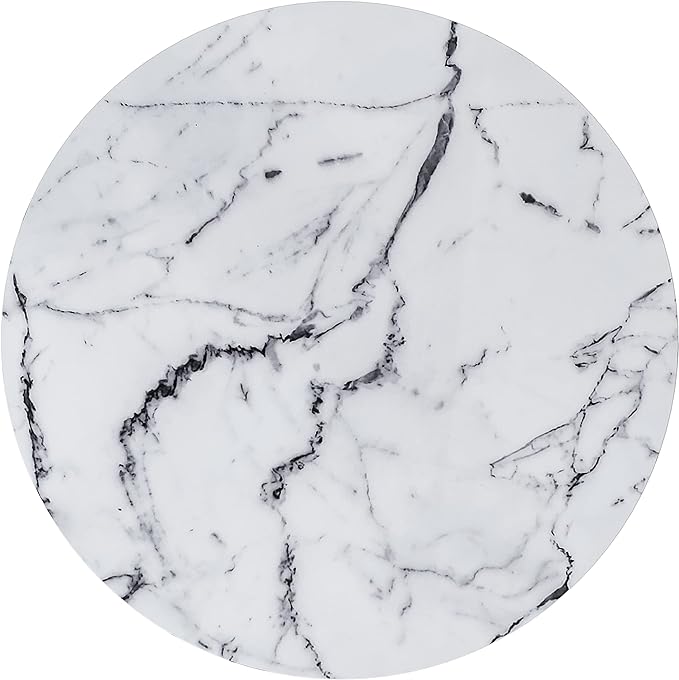 42.12" White Round Dinning Table Printed Marble MDF Table Top Hollow Cylindrical Base Pedestal Table