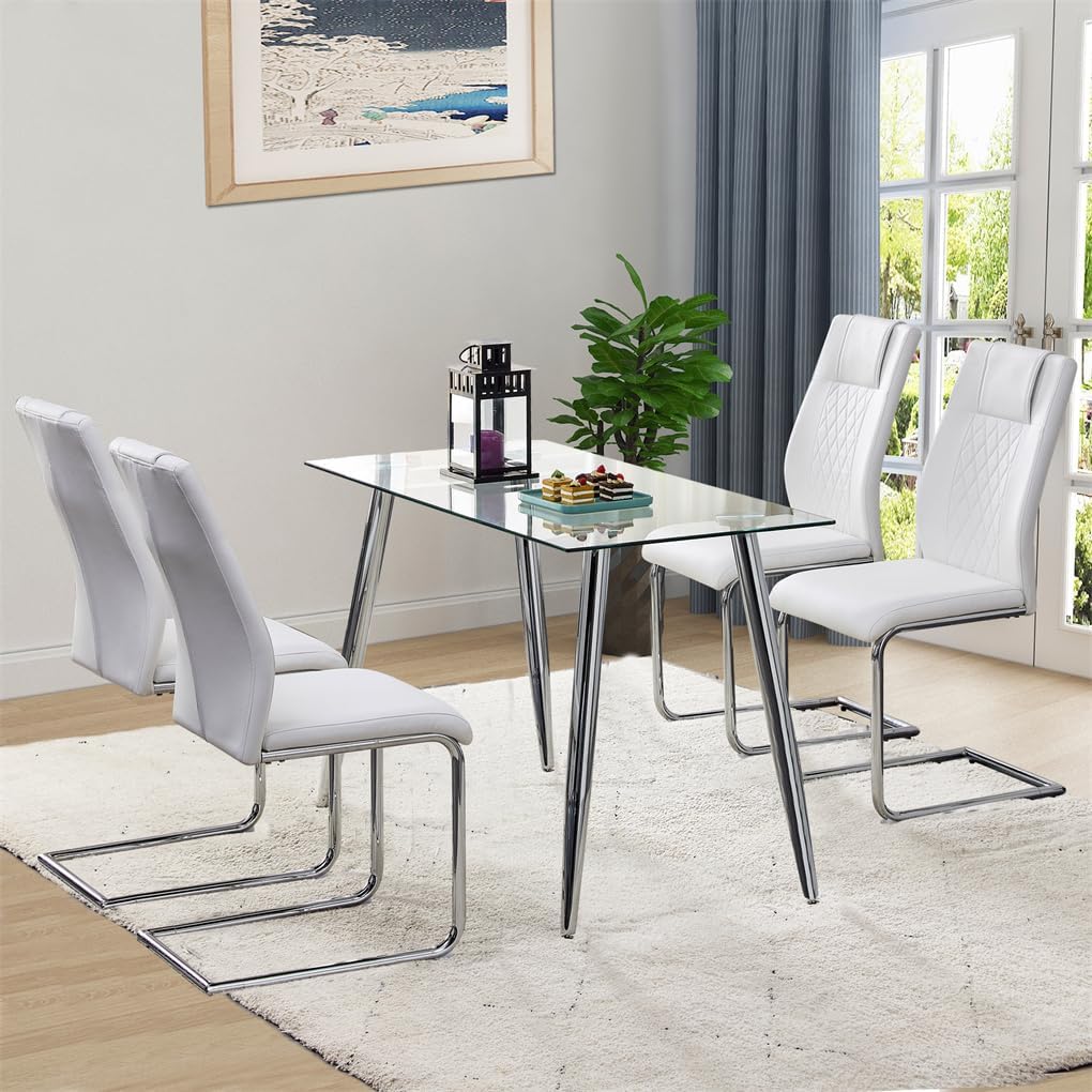 Dining Chairs Set of 4, Upholstered Diamond Grid Pattern Dining Chair
