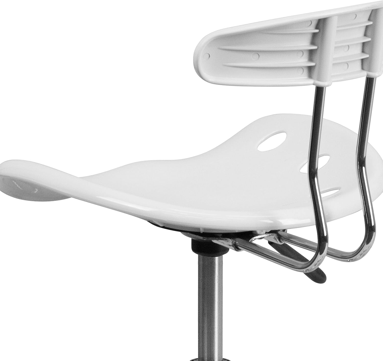 White and Chrome Swivel Task Office Chair with Tractor Seat
