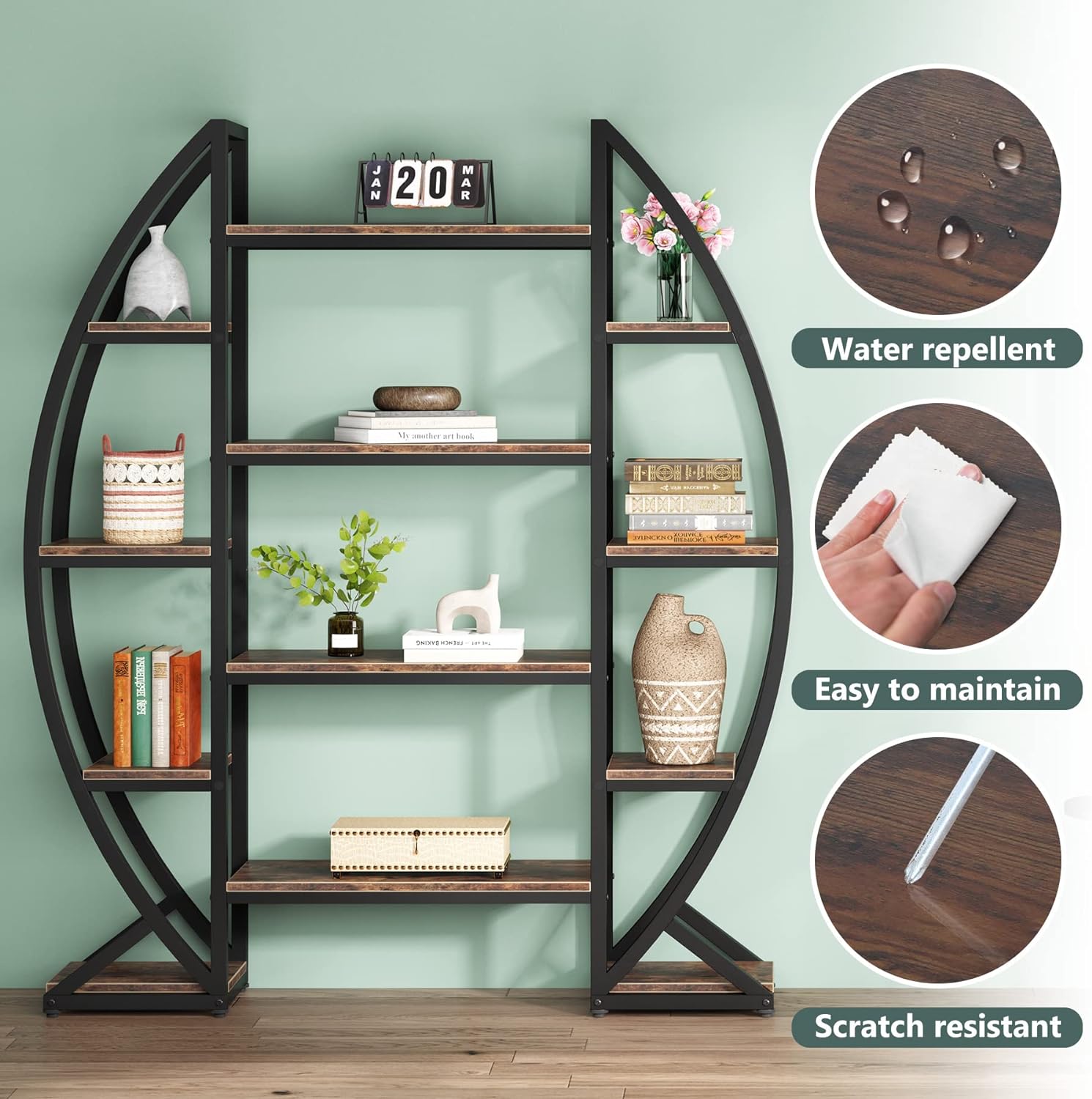 Triple Wide 5 Tier Etagere Bookcase