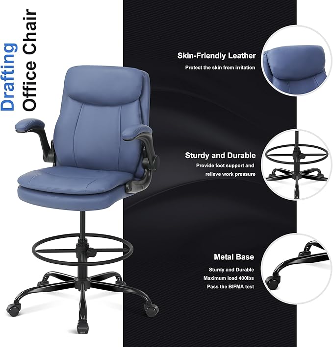 Tall Office Chair, Drafting Chair for Standing Desk, High Desk Chair with Adjustable Height and Flip-up Arm