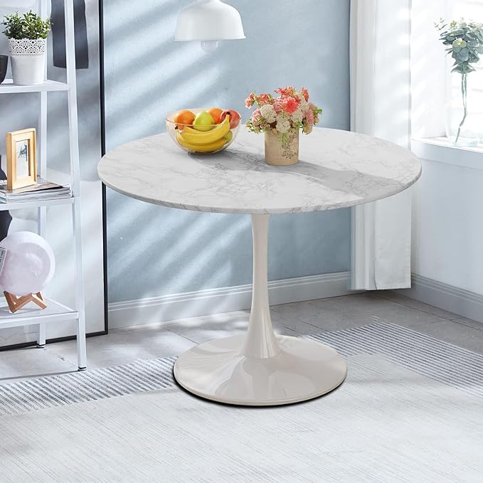 42" Round Dining Table with Faux Printed Marble Table Top
