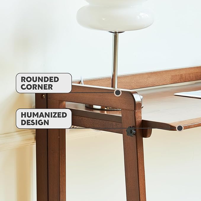 Solid Wood Folding Desk Mid Century Modern Desk, 39'' Foldable Writing Computer Desk for Home Office, Simple Study Makeup Workstation