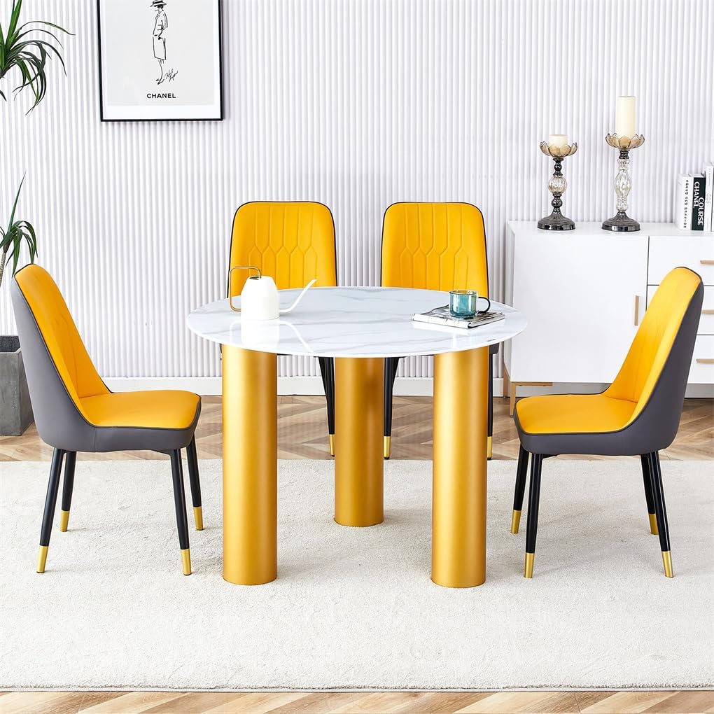 Round Dining Table Set for 4,40'' Glass Dining Table Set for Small Space