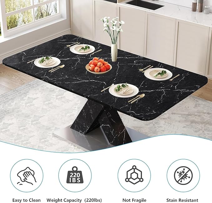 47.24"-62.99" Black Dining Table, Rectangular Stretchable Modern Dining Table