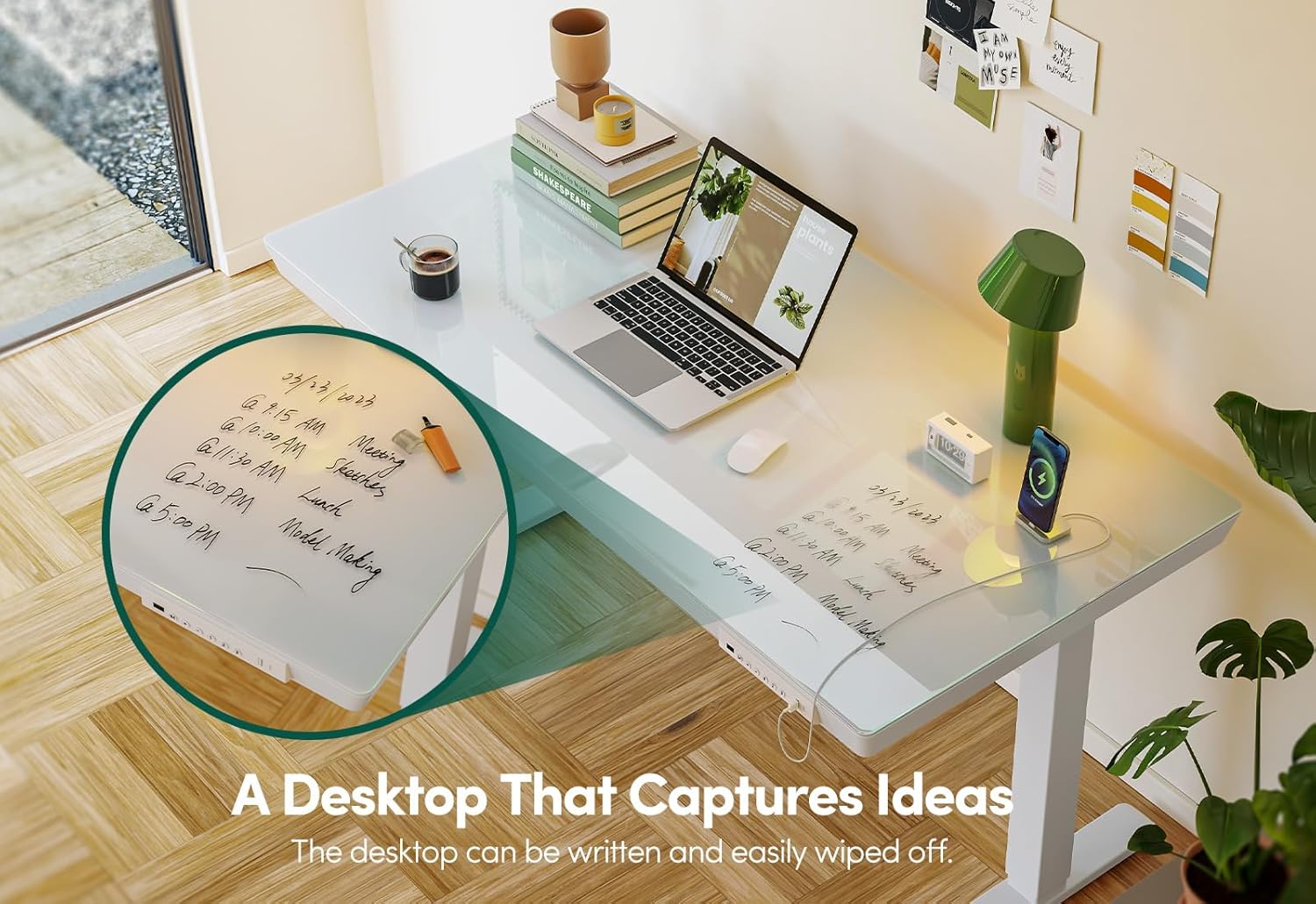 48 × 24 Electric Standing Desk with Drawers, Whole-Piece Glass Adjustable Height Desk