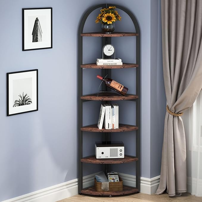 6 Tier Corner Shelf Rustic Bookshelf
