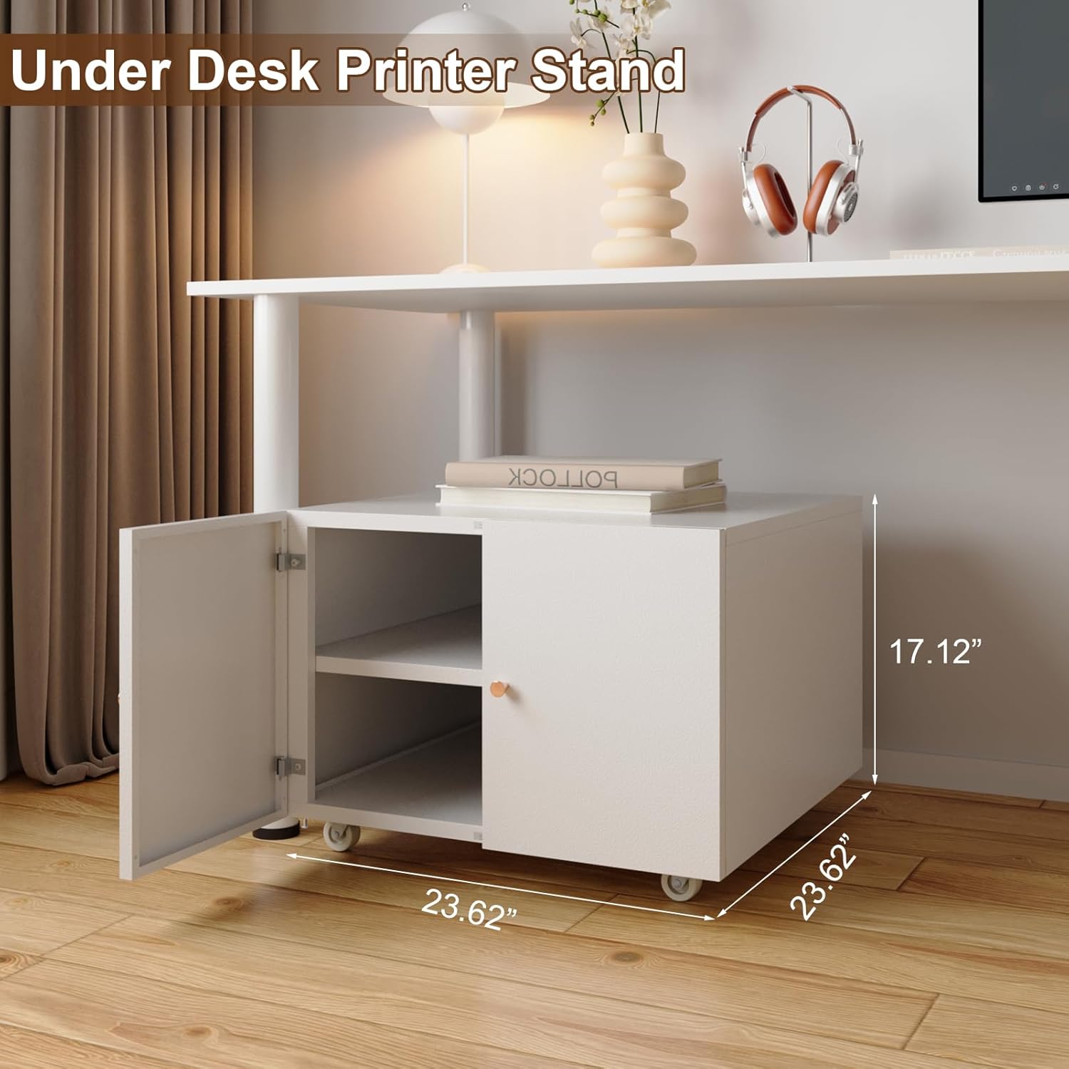 Metal Lateral Filing Cabinet, Printer Stand with Storage, Under Desk Filing Cabinet with Paper Storage Shelf