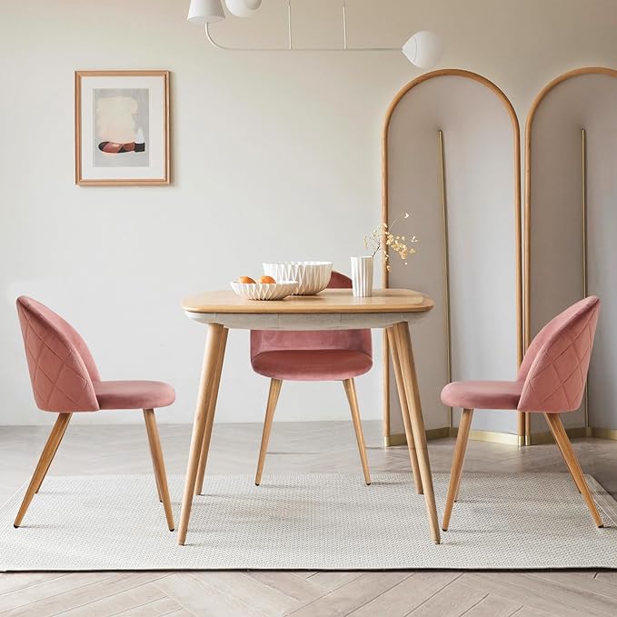 Upholstered Velvet Dining Chair Mid Back Armless with Wood Legs