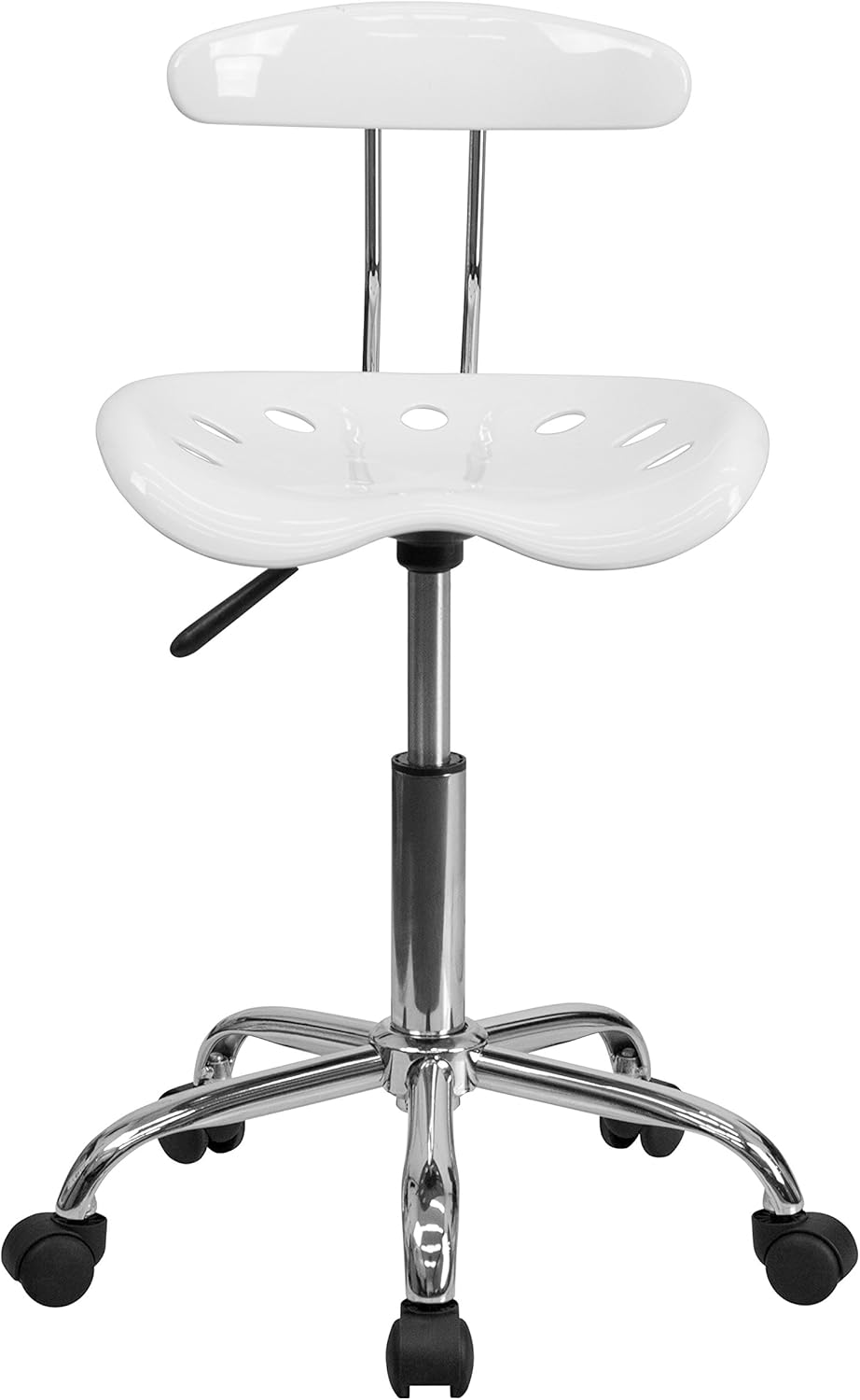 White and Chrome Swivel Task Office Chair with Tractor Seat