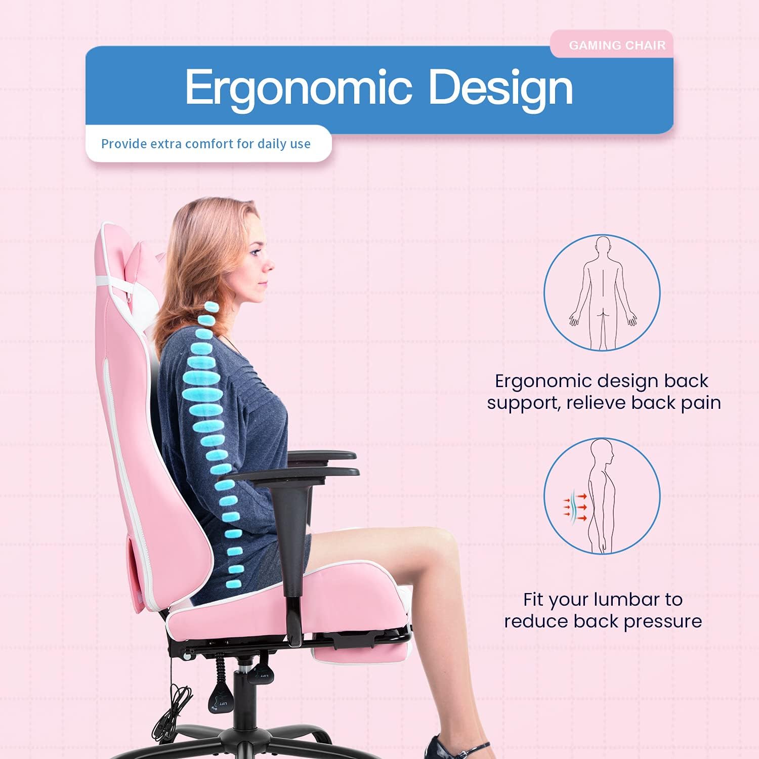 PC Gaming Chair Racing Office Chair Ergonomic Desk Chair Massage PU Leather Recliner Computer Chair with Lumbar Support