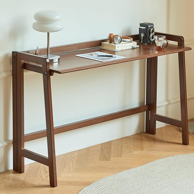 Solid Wood Folding Desk Mid Century Modern Desk, 39'' Foldable Writing Computer Desk for Home Office, Simple Study Makeup Workstation