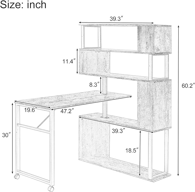 47" Rotating Computer Desk with Bookshelf