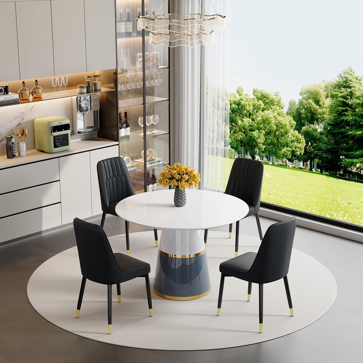 Round Dining Table Set for 4, 45'' White Round Dining Table Set 4
