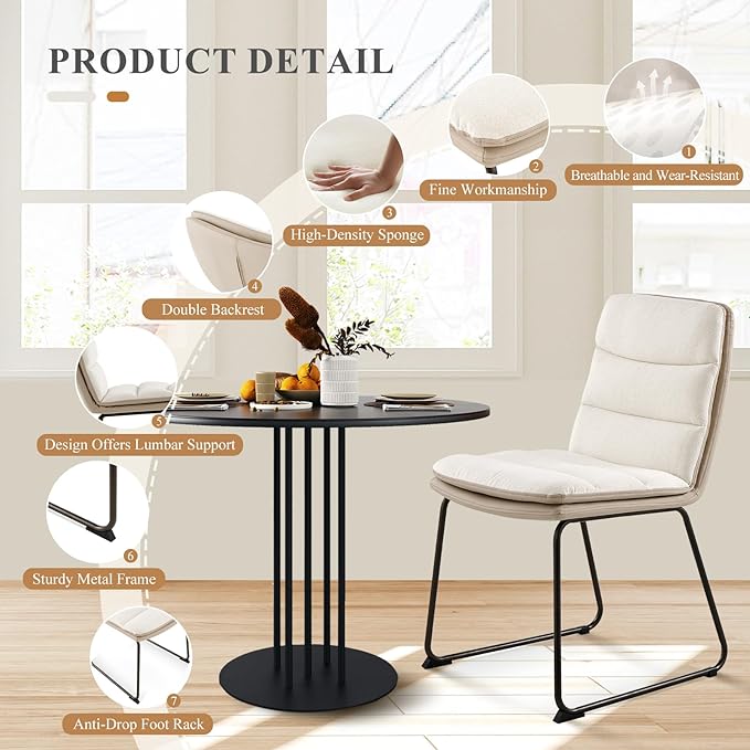 Dining Chairs Set of 2, Upholstered Modern Waffle Fabric Dining Room Chairs