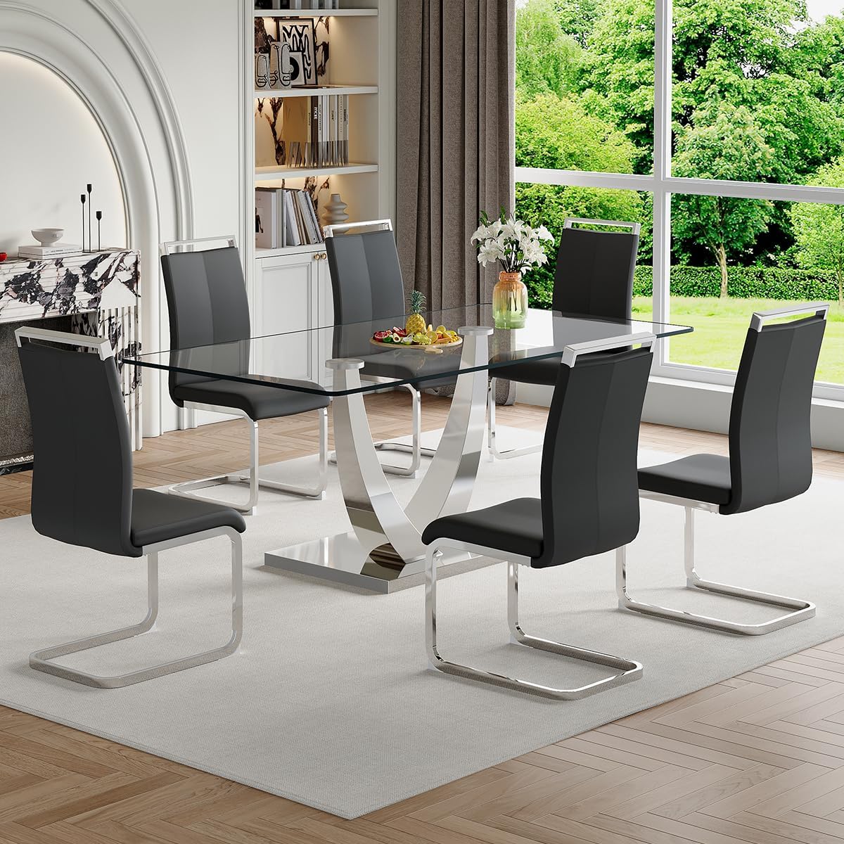 Glass Dining Table Set for 6, Dining Room Table Set 6