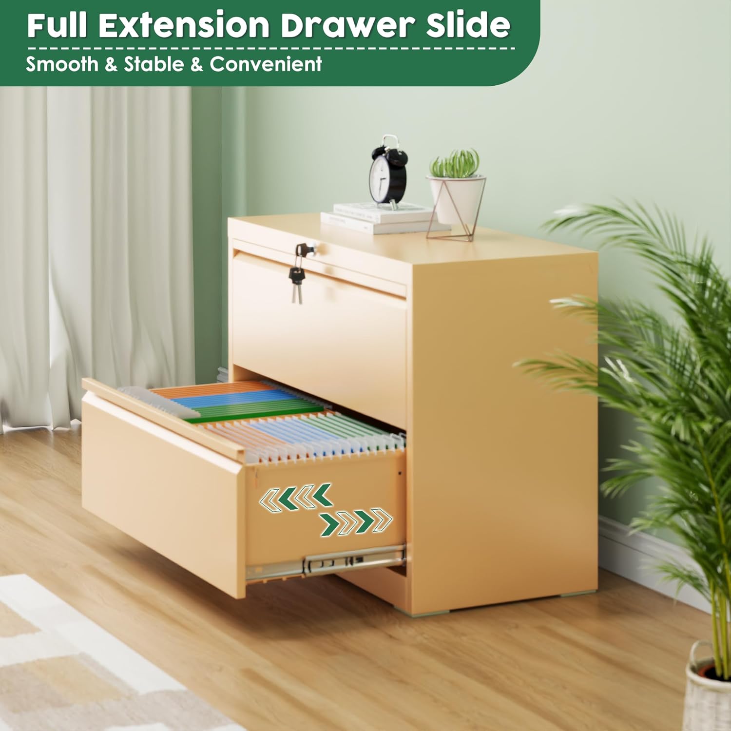 2 Drawers Lateral File Cabinet, Metal Lateral Filing Cabinet, Office Wide Storage File Cabinet for Letter/Legal/A4 Size