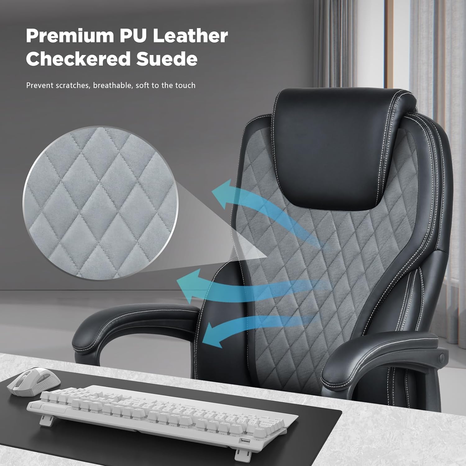 Executive Office Chair with Lumbar Support 400lbs Breathable Fabric Big and Tall Office Chair