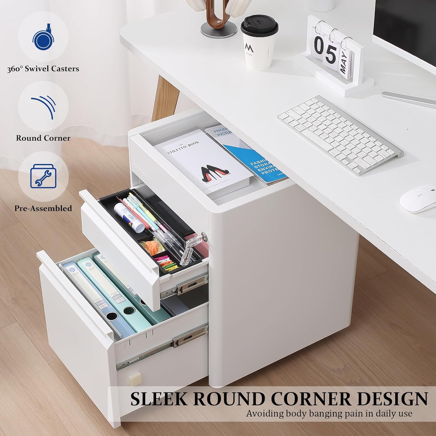 2 Drawer Mobile File Cabinet Top Storage Shelf, Rolling Metal Filing Cabinet for Legal & Letter File Anti-tilt Design with Lock