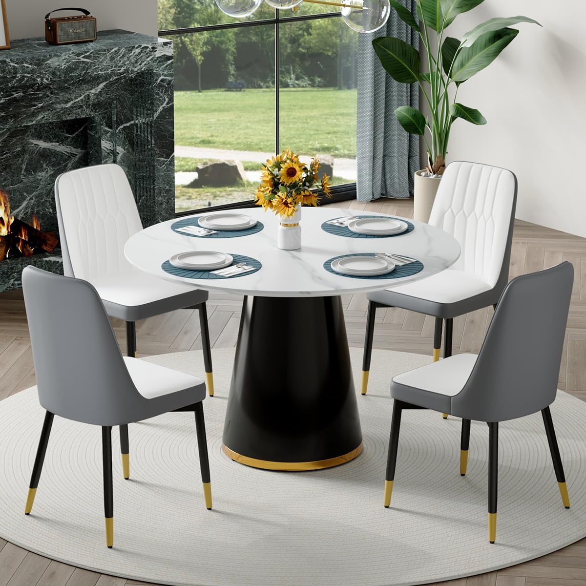 Round Dining Table Set for 4, Modern Round Dining Table Small 45 Inch