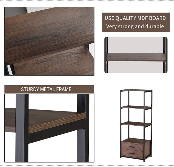 60" Tall Bookshelf with 2 Drawers