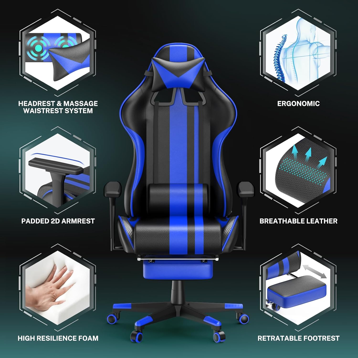 Leather Ergonomic Gamer Chair for Adults,Ergonomic Computer Office PC Chair