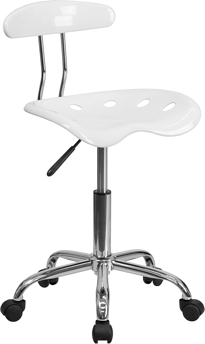 White and Chrome Swivel Task Office Chair with Tractor Seat