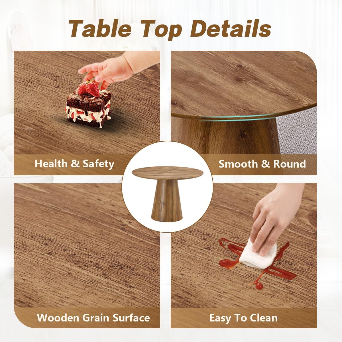 Round Dining Table Set for 4, Modern Kitchen Table Small 45 Inch Dinner Table
