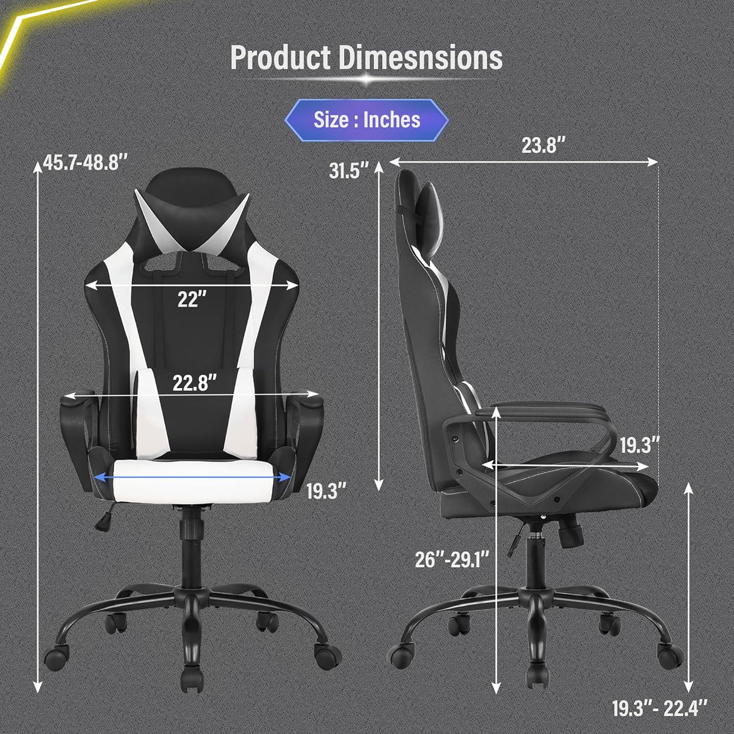 Faux Leather Seat Reclining Ergonomic Gaming Chair with Adjustable Arms