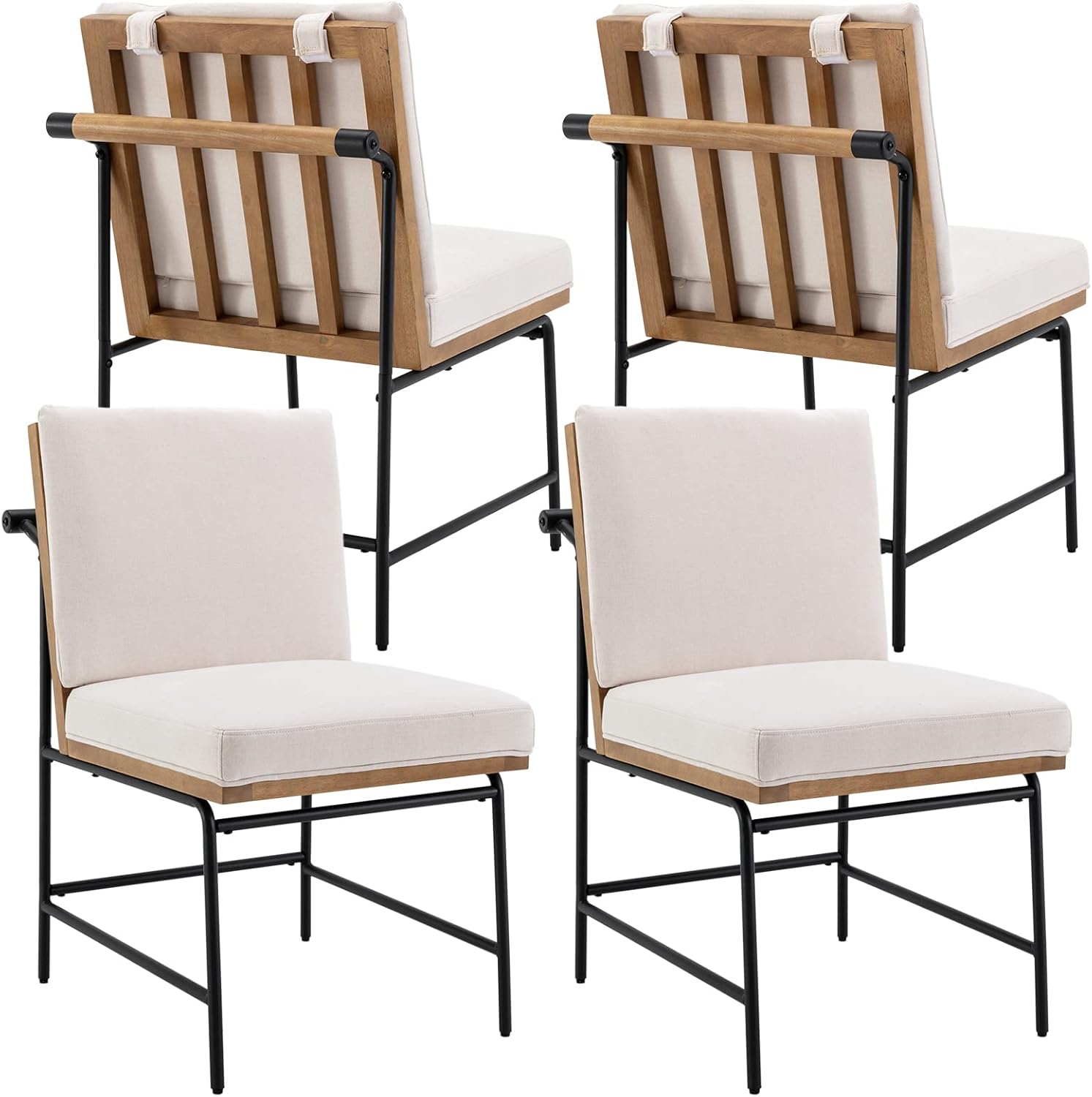 Mid-Century Modern Dining Chairs Set of 4, Linen Upholstered Side Chair