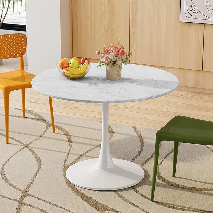 42" Round Dining Table with Faux Printed Marble Table Top