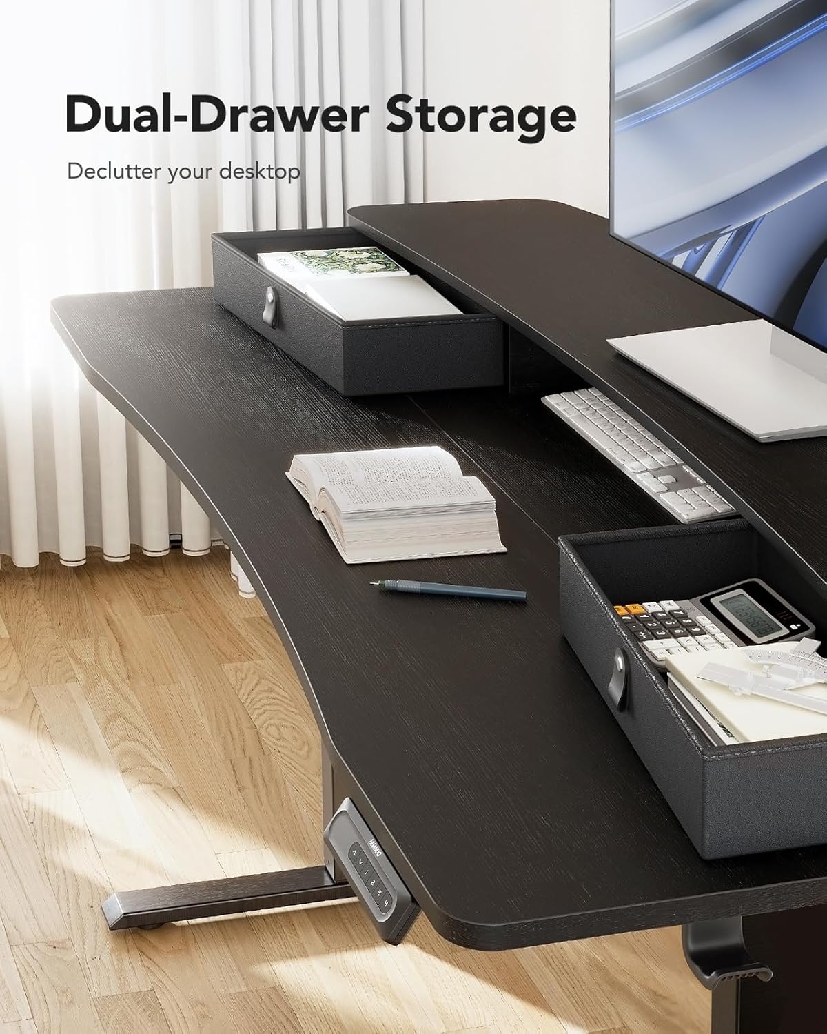 48″ x 24″ Electric Standing Desk with 2 Drawers, C-Clamp Mount Compatible, Height Adjustable Computer Desk