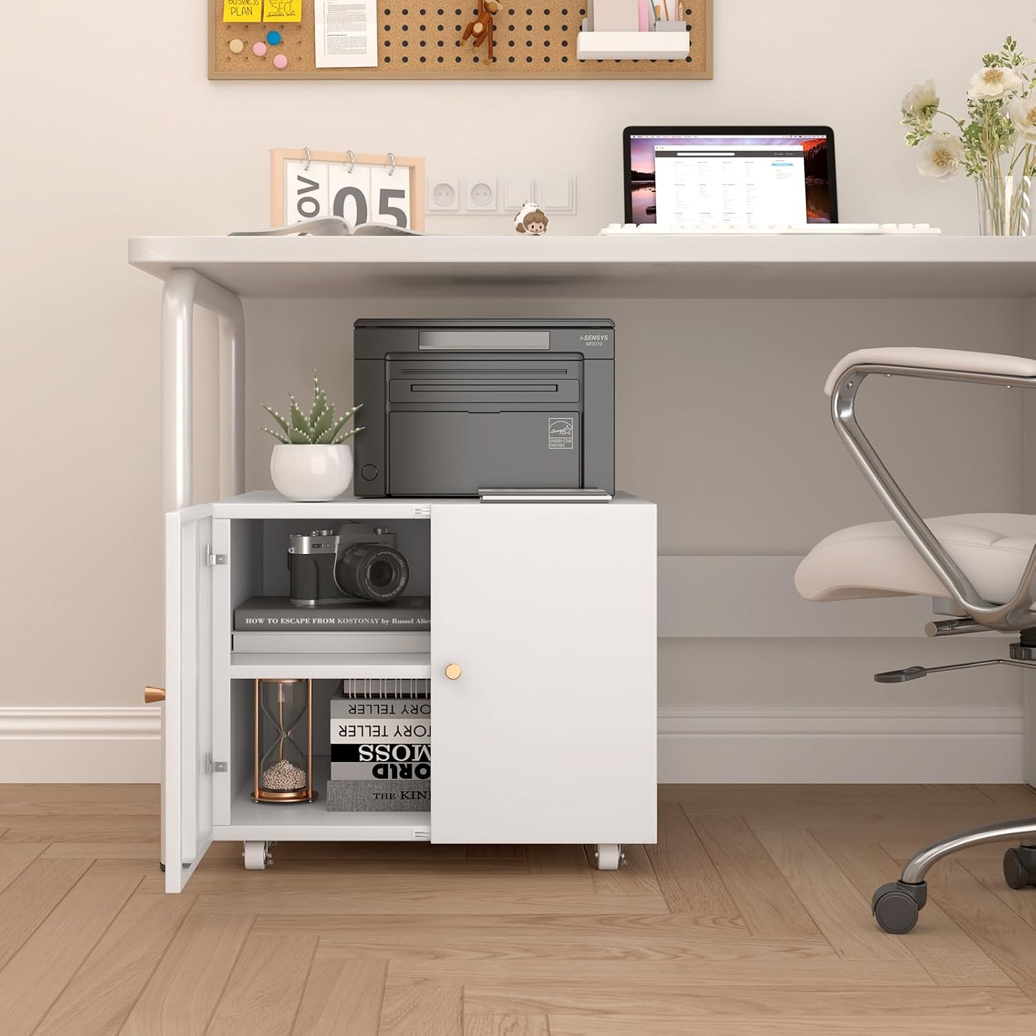 Metal Lateral Filing Cabinet, Printer Stand with Storage, Under Desk Filing Cabinet with Paper Storage Shelf