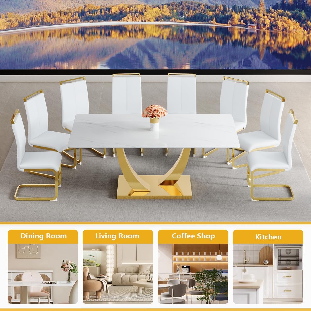 71'' Dining Table Set for 8, Modern Dining Table Set 8