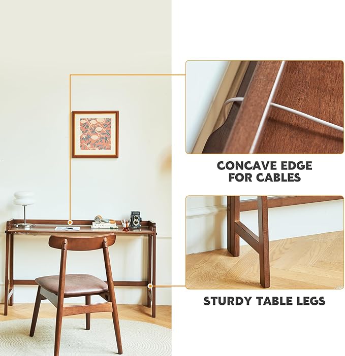 Solid Wood Folding Desk Mid Century Modern Desk, 39'' Foldable Writing Computer Desk for Home Office, Simple Study Makeup Workstation