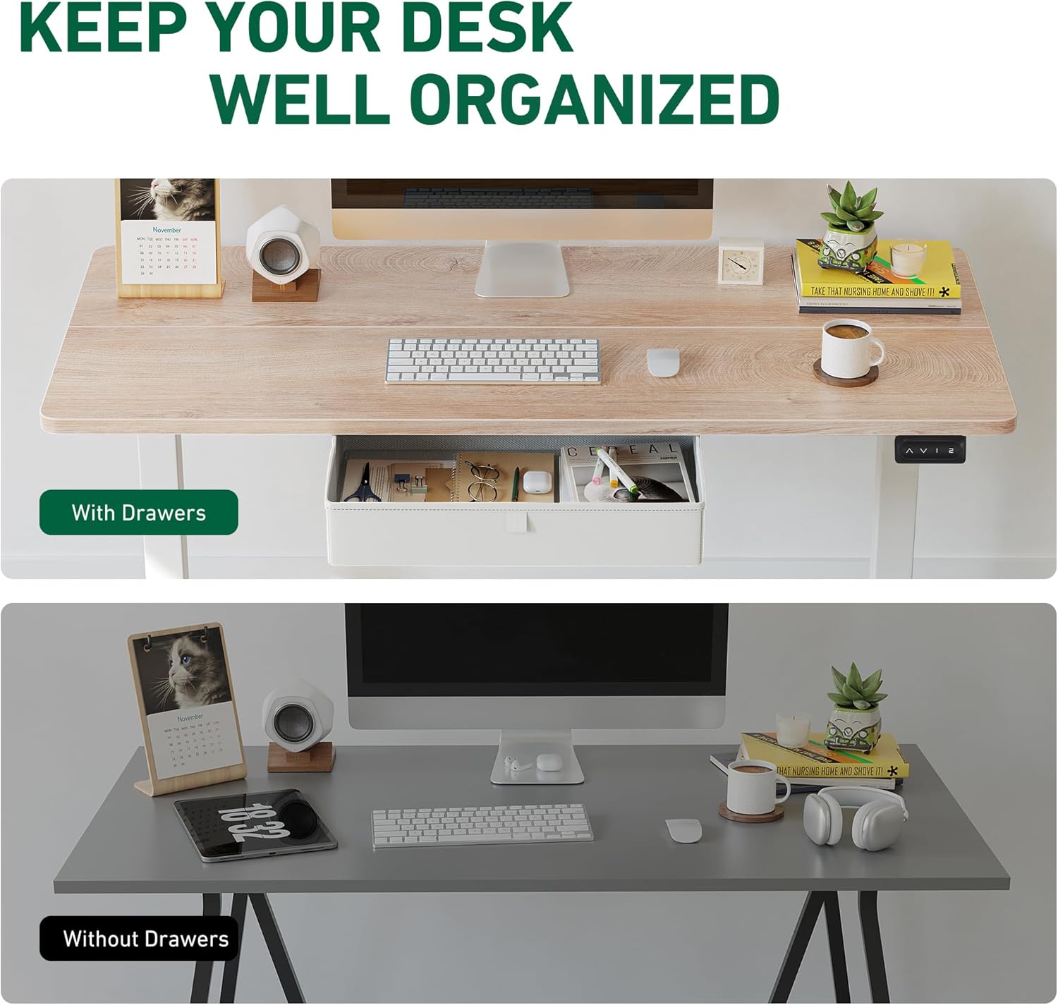 48 x 24 Inches Standing Desk with Drawer, Adjustable Height Electric Stand up Desk with Storage