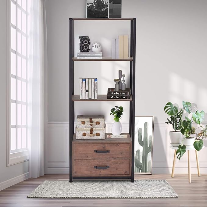 60" Tall Bookshelf with 2 Drawers