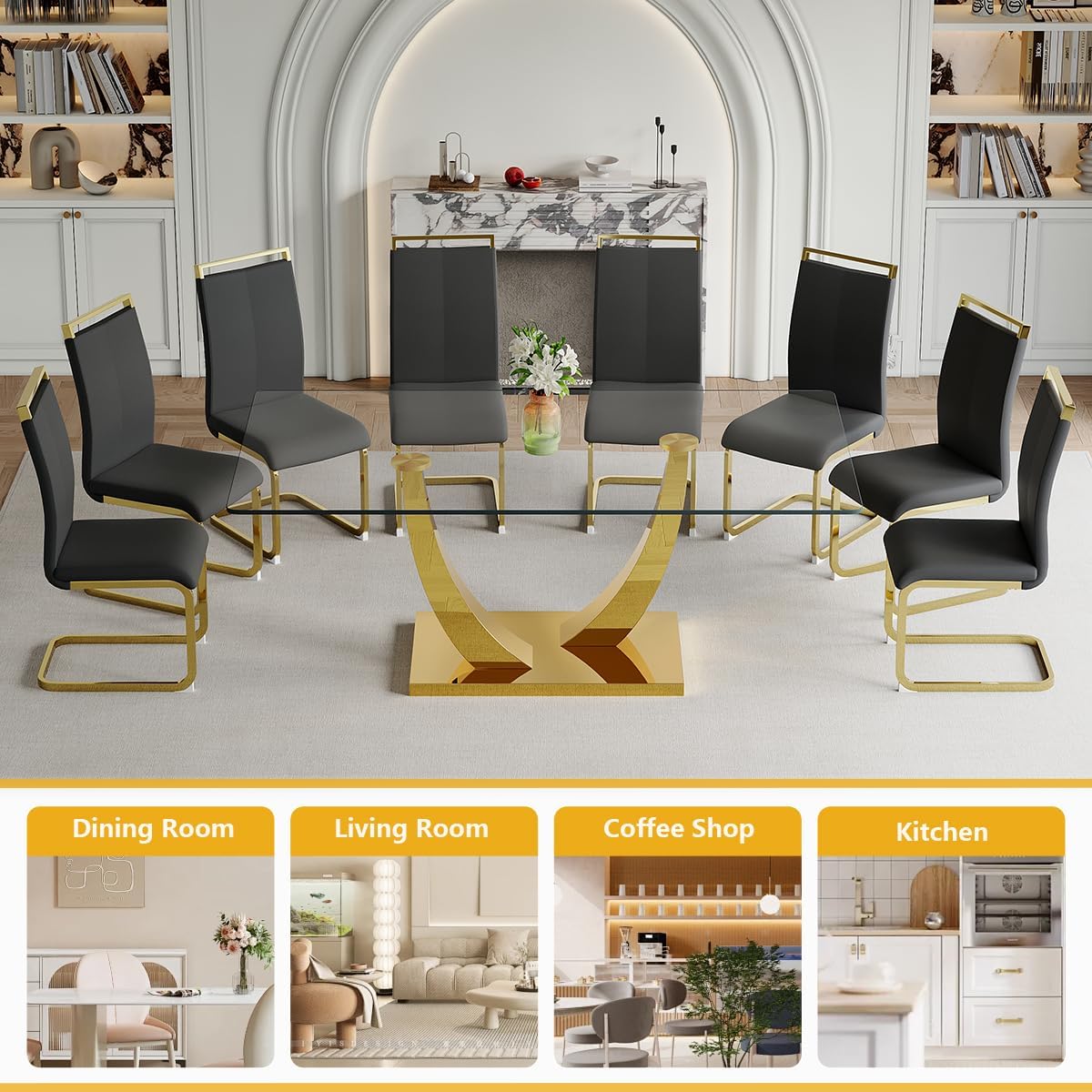 Glass Dining Table Set for 8, Dining Table Set for 8, 71" Dining Table with 8 Chairs Set 8 for Home