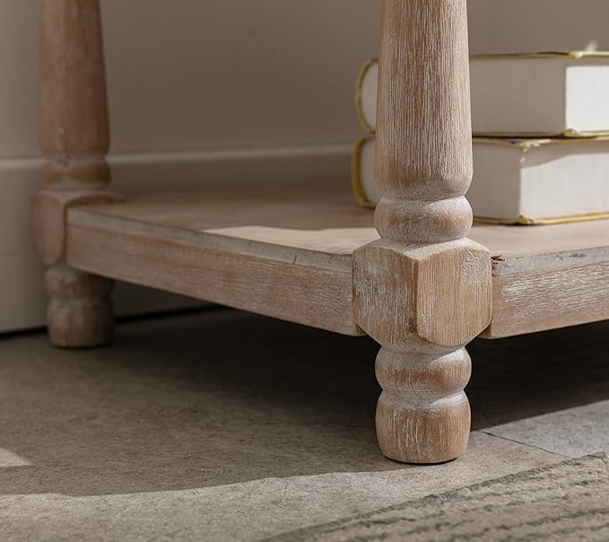 Farmhouse Tufted Storage Ottoman Bench with Shelf, 31.5" Width Linen Upholstered Entryway Shoe Ottoman