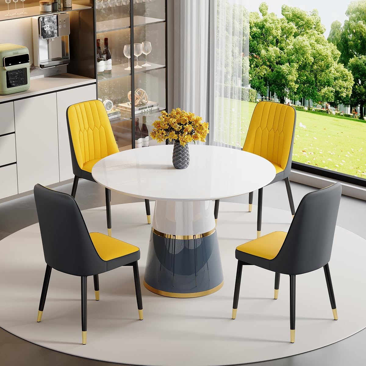 Round Dining Table Set for 4, 45'' White Round Dining Table Set 4