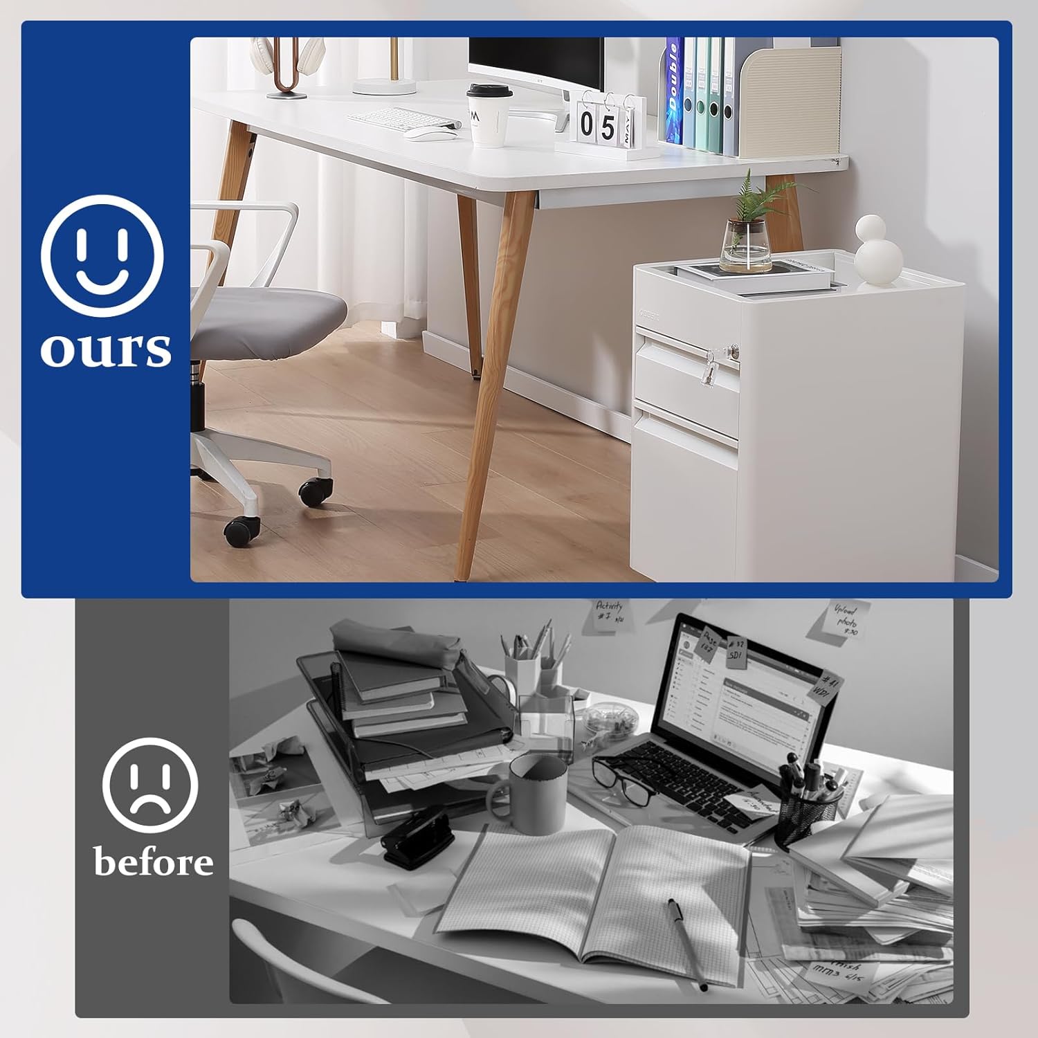 2 Drawer Mobile File Cabinet Top Storage Shelf, Rolling Metal Filing Cabinet for Legal & Letter File Anti-tilt Design with Lock