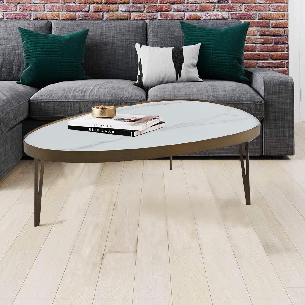 Pear Shaped Coffee Table Sintered Stone Top Metal Frame