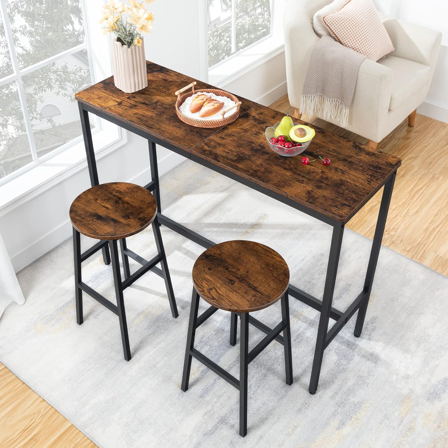 24.4 Inch Kitchen Breakfast Bar Stools, Industrial Bar Stools